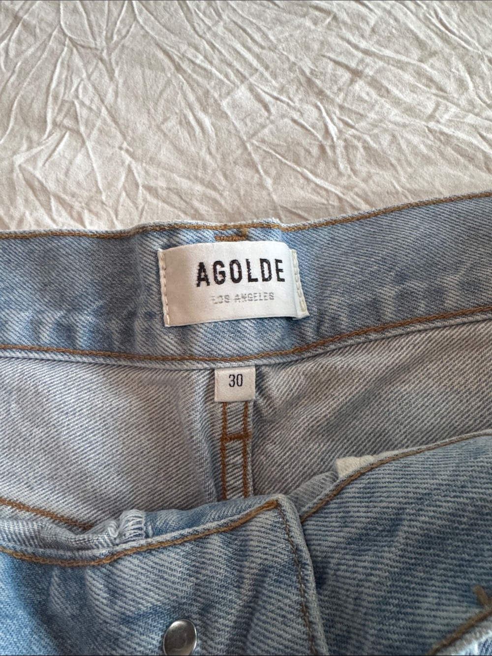Agolde Light Wash Denim Shorts in Pale Blue - Picture 2 of 3
